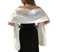 Central Chic Belle Écharpe Châle Étole Pashmina En Satin Cérémonies Fêtes Mariage Ivoire Noir Blanc Or Violet Argent Gris 2 Taille S-M & L-XL (L-XL, Ivoire)