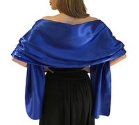 Central Chic Belle Écharpe Châle Étole Pashmina En Satin Cérémonies Fêtes Mariage Ivoire Noir Blanc Or Violet Argent Gris 2 Taille S-M & L-XL (L-XL, Bleu Riche)