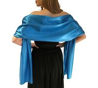Central Chic Belle Écharpe Châle Étole Pashmina En Satin Cérémonies Fêtes Mariage Ivoire Noir Blanc Or Violet Argent Gris 2 Taille S-M & L-XL (L-XL, Bleu Turquoise)
