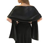 Central Chic Belle Écharpe Châle Étole Pashmina En Satin Cérémonies Fêtes Mariage Ivoire Noir Blanc Or Violet Argent Gris 2 Taille S-M & L-XL (L-XL, Noir)