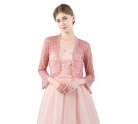Central Chic Boléro en dentelle à devant ouvert pour femmes pour mariages, mariées, demoiselles d'honneur, robes de soirée S-M, vieux rose, taille unique