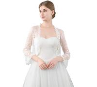 Central Chic Boléro ouvert sur le devant en dentelle pour femmes - Pour mariage, demoiselles d'honneur, robes de soirée S-M, blanc, taille unique