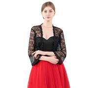 Central Chic Boléro ouvert sur le devant en dentelle pour femmes - Pour mariage, demoiselles d'honneur, robes de soirée S-M, Noir , Taille unique