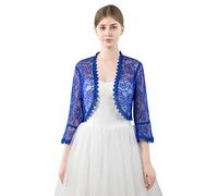 Central Chic Boléro ouvert sur le devant en dentelle pour femmes - Pour mariage, demoiselles d'honneur, robes de soirée S-M, bleu cobalt, taille unique