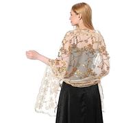 Central Chic Écharpe à paillettes Pashmina pour robe de mariée ou de demoiselle d'honneur, champagne, taille unique