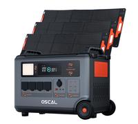 Centrale électrique portable OSCAL PowerMax 6000 6000W 3600Wh LiFePO4 Générateur solaire extensible avec 4 prises CA 3*PM200 Plus noir