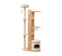 Centre d'Activité Griffoir Niche Panier Suspendu en Bois Massif avec Perchoir Supérieur Bol Transparent et Tiges Sisal Adapté aux Salons Appartements, Style to 2