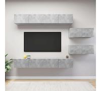 Centre de divertissement pour salon - Console multimédia - 6 pièces - En bois gris béton - Pour salon, chambre à coucher, etc