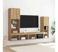 Centre de Divertissement TV à LED en Bois d'Ingénierie avec Éclairage Intégré et Style Rustique pour Salon Moderne ou Traditionnel | Meuble de Rangement Mural
