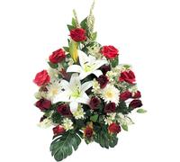 Centre de Fleurs Artificielles LBA pour Cimetière et Églises - Blanc, Rouge, Vert - Résistant aux Intempéries - 70 x 65 x 35 cm