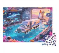 Centre de Lancement Spatial Camion Dessin Animé Puzzle 1000 Pièces Papier Puzzle pour Adultes Style Fantaisie Tech Puzzle en Famille Relaxation Décoration 52x38cm/1000pcs