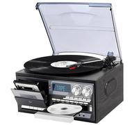 Centre De Musique Rétro, Platine Vinyle avec Lecteur Cassette Et CD, Tourne Disque 3 Vitesses avec Couvercle Anti Poussière, Bluetooth Radio FM USB Et Haut Parleurs Stéréo Intégrés