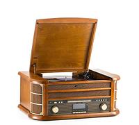 Centre de musique sans fil - Système rétro 9 en 1 avec radio DAB/FM, platine et lecteur cassette (bois véritable, télécommande incluse)