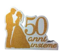Centre de table 50 ans ensemble en polystyrène, décoration pailletée or pour mariage d'or, ornement élégant pour anniversaire de mariage, 40 x 25 cm