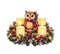 Centre de table de Noël, bougie sans flamme, décoration de cheminée, C | La verdure, les baies et les pommes de pin créent un point focal festif chaud avec une douce lueur dorée et sans flamme nue