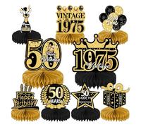 Centre de Table Décorations Anniversaire 9 Pcs Decoration Table Anniversaire 50 Ans Deco Nid d'abeille en Or et Noir Cellulaire Fournitures de Fête pour Hommes Femmes