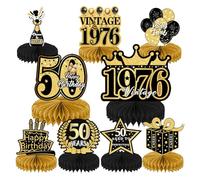 Centre de Table Décorations pour 50e Anniversaire, 9 Pièces Table Decoration, 50 Ans Fête Deco Nid d'abeille Papier en Or Noir, Déco Fournitures de Fête pour Hommes Femmes Né en 1976