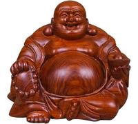 Centre de table for figurines et statues d'animaux, sculpté à la main, Feng Shui, Bouddhas rieurs en bois rouge naturel tenant un lingot, figurine de Bouddha heureux Hotei attirant la chance et la ric