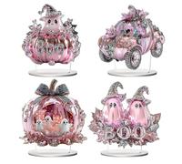 Centre de table Halloween | Lot de 4 décorations 2D en acrylique, pour la voiture et le fantôme - Ornement de bureau, pour la maison, le salon, la chambre, le bureau, la fête Halloween