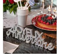 Centre de table lettre Joyeux Anniversaire argent avec paillettes (x1) REF/7590