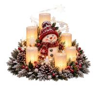 Centre de Table Noel avec Bougies LED et Figurine Bonhomme de Neige | Charmant Centre de Table Noel Festif avec Bougie LED, Décoration d'Intérieur pour Cheminée et Cadeaux de Fête