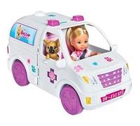 Simba 105733488 - Evi Love Doktor Evi 2 en 1 - Vétérinaire - Vétérinaire - Voiture Rabattable - Clinique vétérinaire - avec Chien, Chat et Accessoires - 12 cm - pour Enfants à partir de 3 Ans