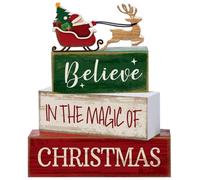 Centres de Table de Noël pour Tables 4 Pièces/Ensemble Ornements Noël en Bois avec Père et Panneau Table Traîneau Décor Plateau à Niveaux Rustique pour Le Bureau la Ferme à Domici