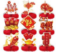 Centres de table en nid d'abeille pour le Nouvel An chinois, décoration de table pour le Nouvel An 2025, centres de table de l'année du serpent, centres de table pour le Nouvel An rouge