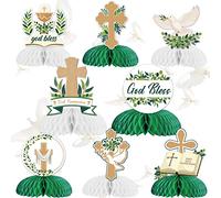 Centres de table en nid d'abeille pour première communion, baptême, fête prénatale - Décorations de table 3D pour fête religieuse sur le thème chrétien