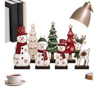 Centres de table pour Noël 7 Pièces Figurines En Bois Rustiques Pour | Centre De Table Noël Rennes Et Bonhomme De Neige Pour Plateau Étages Manteau Cheminée Étagère Fête Salon Rouge