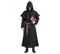 CenviaLuxy Costume d'Halloween pour homme, costume de carnaval pour homme, carnets classiques et décorations croisées, costume médiéval de moine, prêtre pour homme, pour carnaval, Halloween (L)