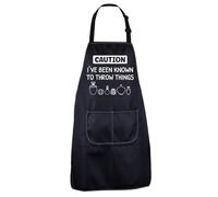 CENWA Tablier humoristique de poterie réglable avec inscription « Caution I've Been Known to Throw Things » - Cadeau idéal pour les amateurs de poterie, Noir , 72*68 cm (28.34*26.77inch)
