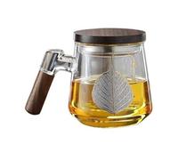 Cenz-888 Verres à eau Mug à thé en verre avec infuseur et couvercle, tasse à thé en verre borosilicate de 450 ml avec anse en noyer for thé en vrac pour la maison Cuisine(Transparent)