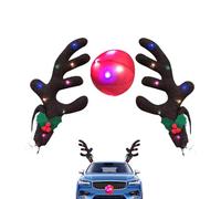 Ceolup Kit de Bois de Renne de Voiture,Bois et Nez de Renne avec lumières LED - Décorations de Voiture en Bois et Nez de Renne, Kit de Voiture de Renne pour véhicule, Camion