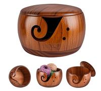 CEOTIS Bol à tricoter en bois avec couvercle, bol à fil de 15 cm, bols à fil pour crochet, bol à tricoter, bols en bois pour tricot et crochet, nœud porte-fil à crochet