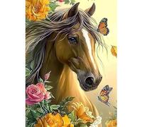 CEOVR Chevaux Diamond Painting Adulte, Chevaux et Fleurs Diamant Painting Adulte,5D DIY Diamond Art Kit 30x40cm