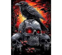 CEOVR Diamond Painting Adulte, Peinture Diamant Adulte,5D DIY Diamond Art Kit 30x40cm,Corbeaux et Squelettes