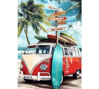 CEOVR Peinture Diamant Adulte Bus,30x40cm Diamond Painting Adulte ,5D DIY Diamond Art Kit Complet,Paysage Bord de Mer