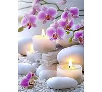 CEOVR Peinture Diamant Adulte Fleurs 5D Diamond Painting Complet,Orchidées et Bougies Diamant Kit Adulte,Diamond Painting 30x40 cm