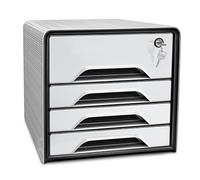 CEP Bloc de classement avec serrure Module Organisateur 4 tiroirs Rangement documents Bureau Smoove Secure Blanc Noir
