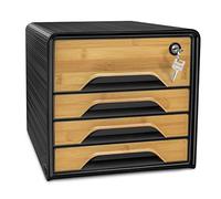 CEP Bloc de classement avec serrure Module Organisateur 4 tiroirs Rangement documents Bureau Smoove Secure Noir imprimé Bambou