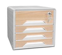 CEP Bloc de classement avec serrure Module Organisateur 4 tiroirs Rangement documents Bureau Smoove Secure Blanc imprimé Hêtre