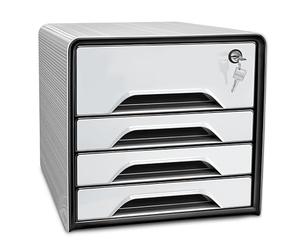 CEP Bloc de classement avec serrure Module Organisateur 4 tiroirs Rangement documents Bureau Smoove Secure Blanc Noir