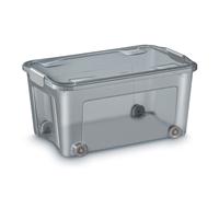 Cep Boîte de rangement à roulettes avec couvercle et poignées clips - Polypropylène - 43 Litres - Gris translucide