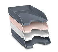 CEP Lot 4 Corbeilles à courrier Banette Organiseur Rose poudré/Gris Orage/Blanc Rangement Bureau Papier cahiers formats A4 et 24x32cm Colori Assorti