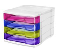 CEP – Module de classement TONIC en polystyrène 4 tiroirs assortis (Rose/Bleu/Lilas/Anis)