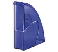 CEP Porte-revues HAPPY en polystyrène translucide - Dimensions H31 x P27 cm, dos 8,5cm. Coloris Bleu