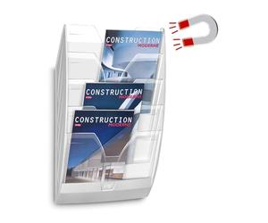 CEP Présentoir mural Magnétique Trieur 5 compartiments Aimanté Support rangement Documents vertical Format 24x32cm Fixation magnet Blanc Cristal