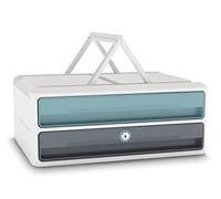 CEP Support d'écran PC ordinateur Module de Rangement 2 Tiroirs avec Serrure verrouillage Réhausseur de moniteur MoovUp Secure Riviera Vert d'Eau Gris
