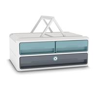 CEP Support d'écran PC ordinateur Module de Rangement 3 Tiroirs avec Serrure verrouillage Réhausseur de moniteur MoovUp Secure Riviera Vert d'Eau Gris